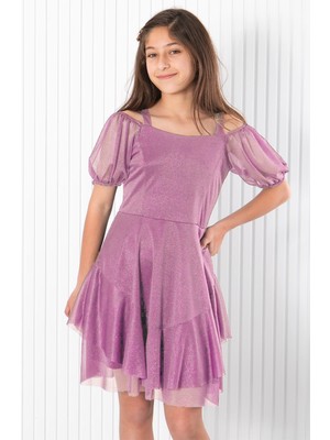 Modaviki Balon Kol Simli Tül Abiye Lila MDV940