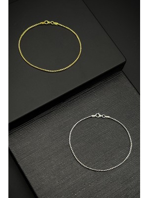 Frnch 925 Ayar Gümüş Italyan Model Gümüş ve Altın Renk Erkek Bileklik Set FRJ12248-3248-AG