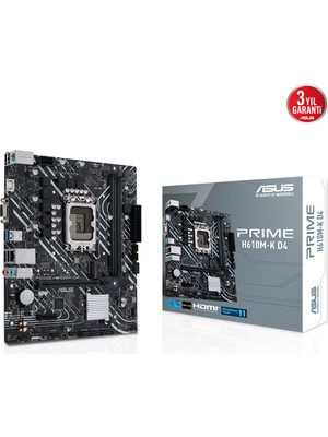 Asus Prime H610M-K D4 12.Nesil Intel H610 Soket 1700 DDR4 3200MHz mATX Anakart