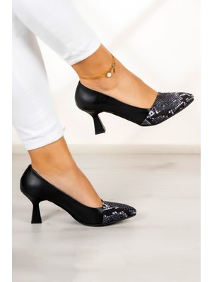 Erkan Saçmacı Laura Siyah Yılan Topuklu Ayakkabı