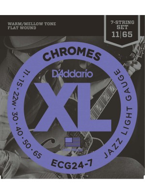 D'addario ECG24-7 Elektro Gitar Tel Seti 7 Telli Chromes 11-65 Jazz Light