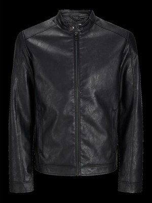 Jack & Jones Erkek Deri Ceket Siyah 12261195  Jjedylan Clean Pu Jacket Noos