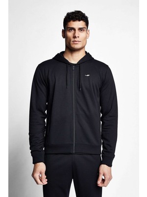 Lescon Siyah Erkek Fermuarlı Kapüşonlu Üst 21S-1241-21N
