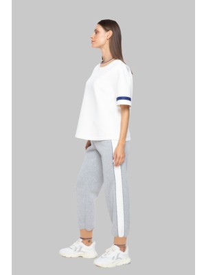 Baskılı Oversize Ekru T-Shirt