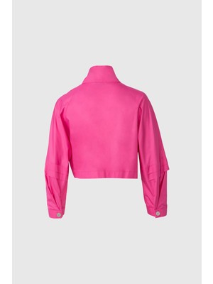 GIZIA Yağmurluk Nakış Aplike Detaylı Pembe Crop