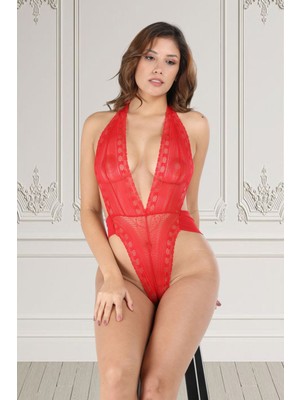 Kırmızı Dantelli  Bodysuit - 856