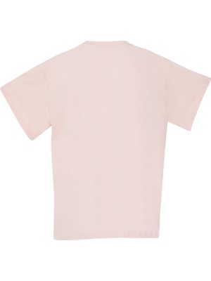 Yıldız Pleksi Detaylı Dik Yaka Kısa Kol Pembe Tshirt