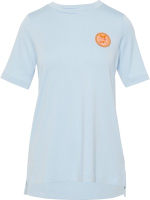 Aplike Nakış Detaylı Basic Mavi Tshirt