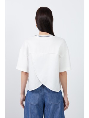 GIZIA Desenli Ekru Basic Tshirt