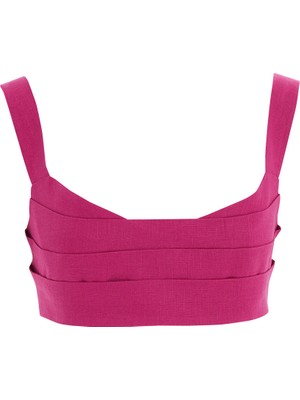 GIZIA Askılı V Yaka Pembe Crop