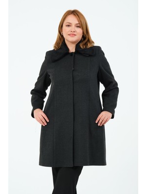 Glr & Gym Pamela Kadın Astarlı Yaka Tüylü Erkek Yaka Kısa Kaşe Kaban