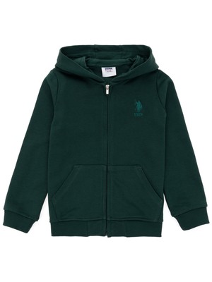 U.S. Polo Assn. Erkek Çocuk Koyu Yeşil Basic Kapüşonlu Sweatshirt 50289144-VR079
