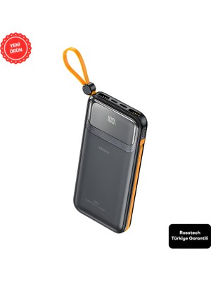 Rosstech RS-500 20.000MAH 22.5W Pd Powerbank Dijital Ekranlı 6 Portlu Dahili Çift Kablolu