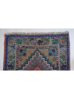 105X200 cm Renkli El Dokuma Yün Anadolu Kilim Yıkanabilir Antik Kilim