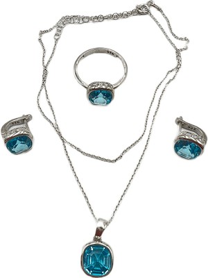 Defne Silver Aqua Ithal Set