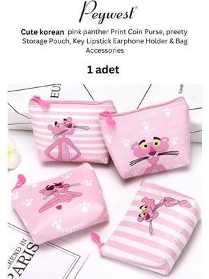 Peywest Pink Panther Kore Tarzı Mini 12Cmx10Cm Bozuk Para Cüzdanı Fermuarlı Küçük Kadın Cüzdanı