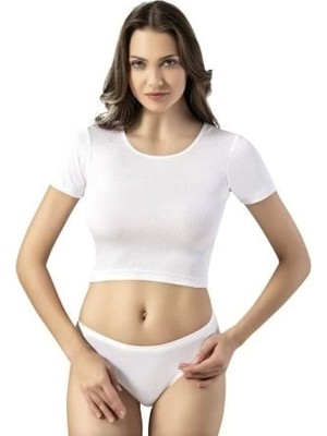 Kota Kadın Kaşkorse Kumaş Beyaz Crop - 6444