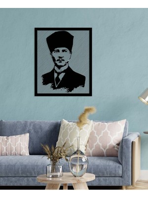 Artroya Atatürk Temsili Metal Duvar Tablosu - Ev Duvar Dekorasyonu - 70 x 60 cm -Siyah - ATA-031