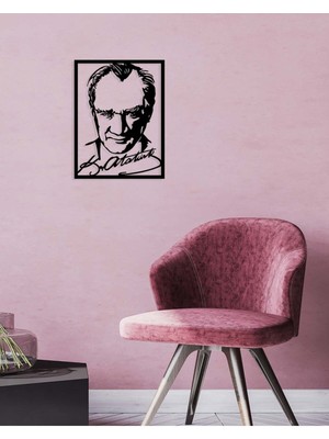 Artroya Atatürk Poster Metal Duvar Tablosu - Ev Duvar Dekorasyonu - 60 x 46 cm -Siyah - ATA-025