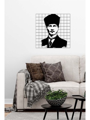 Artroya Atatürk Metal Duvar Tablosu - Ev Duvar Dekorasyonu - 70 x 70 cm -Siyah - ATA-030