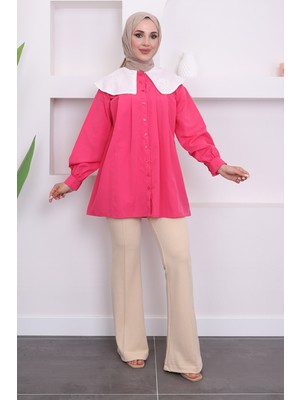 Fuşya Bebe Yaka Güpürlü Gömlek