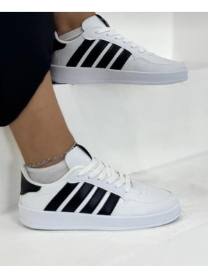 Cilt Günlük Rahat Sneaker-Beyaz-Siyah