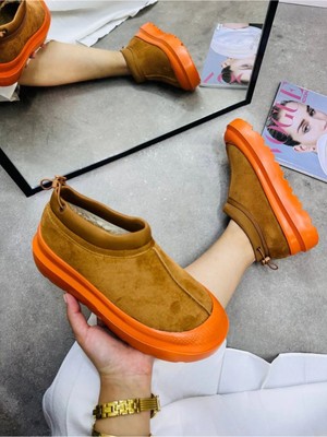 Duxal Shoes Paula Mini Süet Yarım Bot Içi Tüylü Düz Taban Kadın Ayakkabı