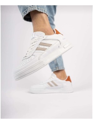 Bağcıklı  Ortopedik Snaker Spor Ayakkabı Kadın-Beyaz-Oranj