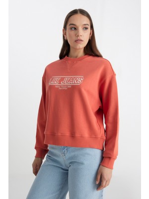 Relaxed Fit Geniş Kesim Bisiklet Yaka Turuncu Sweatshirt