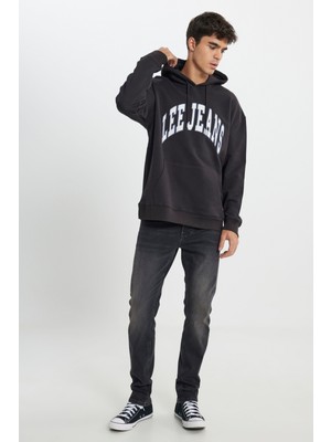 Lee Relaxed Fit Geniş Kesim %100 Pamuk Kapüşonlu İçi Polarlı Antrasit Sweatshirt