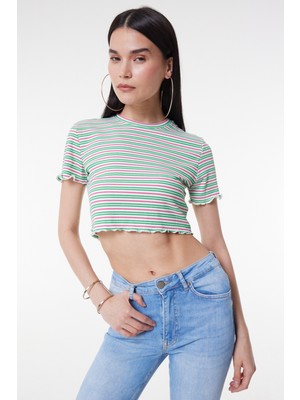 Lee Slim Fit Dar Kesim Bisiklet Yaka Kısa Kollu Crop Renkli Esnek Tişört