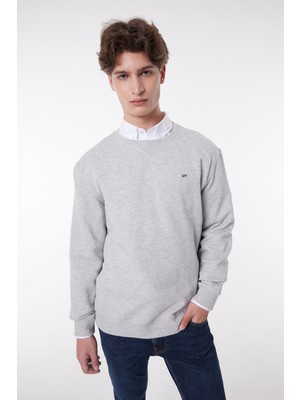 Regular Fit Normal Kesim %100 Pamuk Bisiklet Yaka İçi Polarlı Gri Melanj Sweatshirt