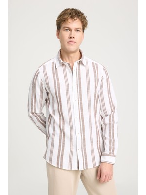 Relaxed Fit Geniş Kesim %100 Pamuk Kahverengi Gömlek