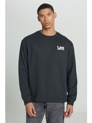 Lee Regular Fit Normal Kesim Bisiklet Yaka Şardonlu Logolu Siyah Sweatshirt