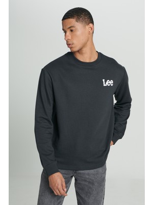 Lee Regular Fit Normal Kesim Bisiklet Yaka Şardonlu Logolu Siyah Sweatshirt