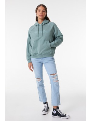 Wrangler Relaxed Fit Geniş Kesim %100 Pamuk Kapüşonlu Yeşil Sweatshirt