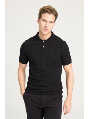 Regular Fit Normal Kesim Polo Yaka %100 Pamuk Siyah Tişört