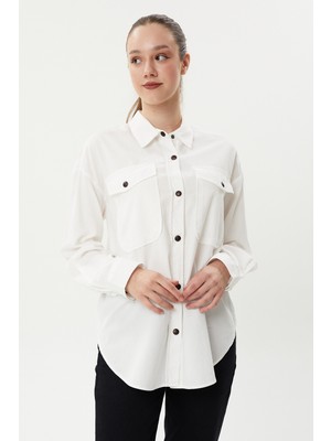 Twister Jeans Bg 824 Çift Cepli Çıtçıtlı Ince Fitilli Oversize Kadın Kadife Gömlek