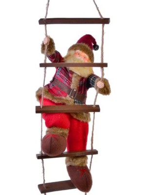 Sole Yılbaşı Süsü Ahşap Merdivenli Noel Baba Figür Büyük Boy 40 Cm - Merdiven İle 78 Cm