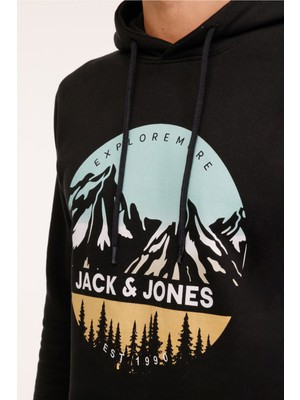 Jack & Jones Jjpeak Sweat Hood Ln Siyah Erkek Sweatshirt