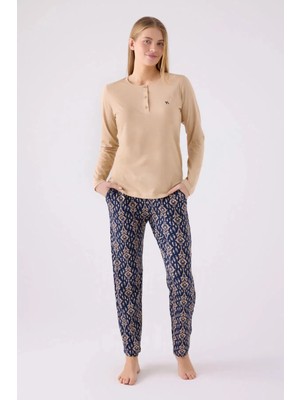 Arnetta Kadın Krem Uzun Kol Pijama Takım