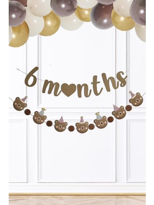 Pekshop Ayı Konsept 6 Months Banner Yarım Yaş Partisi 6 Months Yazılı Ayıcıklı 2li Banner Süs