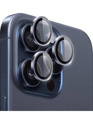 Alponso iPhone 15 Pro Max ve iPhone 15 Pro Safir Kamera Lens Koruyucu Uygulama Aparatlı