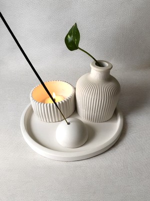 Modern Tütsülük Tepsi Seti Tealight Mumluk /beton/vazo