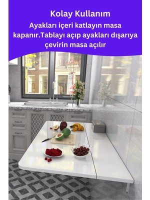 Kydonia Home Mdf Lam 4 Köşesi Oval Parlak Beyaz Sabit Raflı Duvara Monte Kırma Katlanır Yemek Mutfak Masası