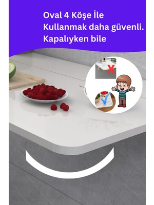 Kydonia Home Mdf Lam 4 Köşesi Oval Parlak Beyaz Sabit Raflı Duvara Monte Kırma Katlanır Yemek Mutfak Masası