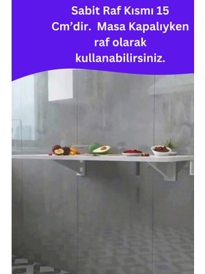 Kydonia Home Mdf Lam 4 Köşesi Oval Parlak Beyaz Sabit Raflı Duvara Monte Kırma Katlanır Yemek Mutfak Masası