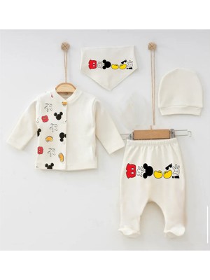 Bebekpare Unisex Bebek Hastane Çıkış Seti Mickey Mouse Doğal Pamuk  0-3 Ay