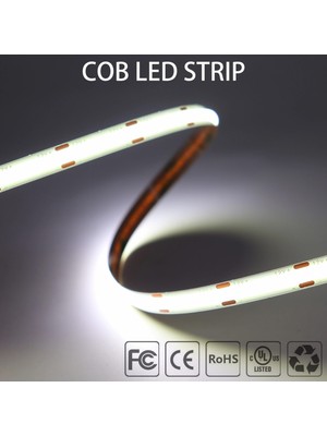 Ledarmy Cob LED Şerit 5metre 12V 480LED/M 6500K Soğuk Beyaz 10W 8mm IP20 Aydınlatma Işık Hortum Kendinden Yapışkanlı