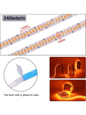 Ledarmy 5metre 240 Led/m Şerit LED Kırmızı Hortum Kendinden Yapışkanlı Güçlü Yüksek Performans SMD2835 12V Dc IP20